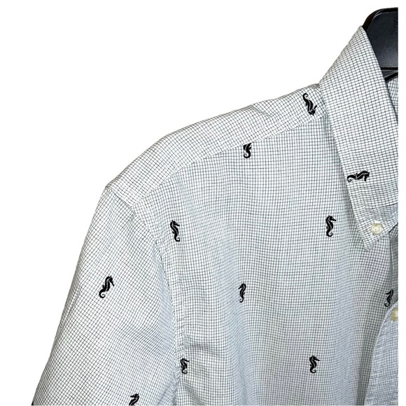 Chaps Shirt Men’s Size L White Black Checks Seahorses Button Front Short Sleeve - Picture 4 of 6